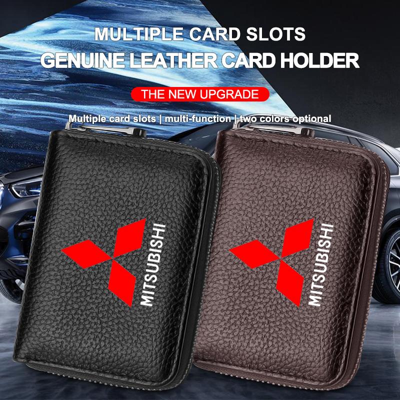 Genuine Leather Car Driver's License, ID Card, Bank Card Wallet For Mitsubishi Lancer 9 Ex Evo ASX L200 Colt Pajero Sport