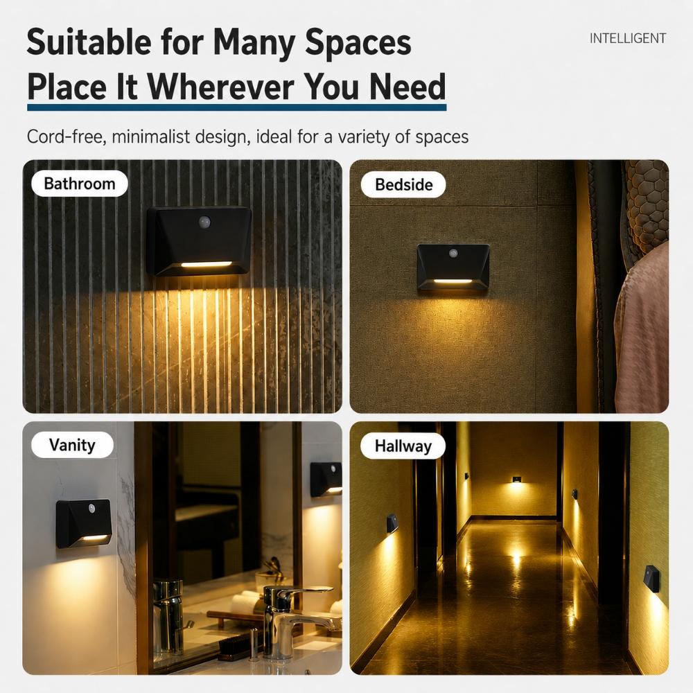Rechargeable Motion Sensor Night Light with Linked Multi-Light Activation, 3000K Warm Light, Magnetic Mount for Hallway and Stairs