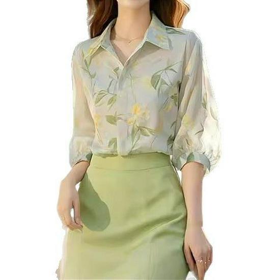 2025 Elegant Women's Floral Lapel Blouse - Autumn/Spring Versatile French Style