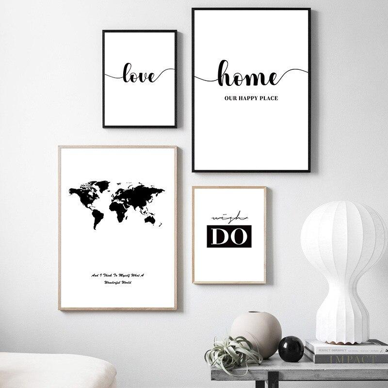 Minimaliste Noir Blanc Amour Citation Toile Peinture Affiche Imprimer Carte Du Monde Art Wall Images Salon Chambre Home Decor Acheter A Prix Bas Livraison Gratuite Avis Reels Avec Des Photos Joom