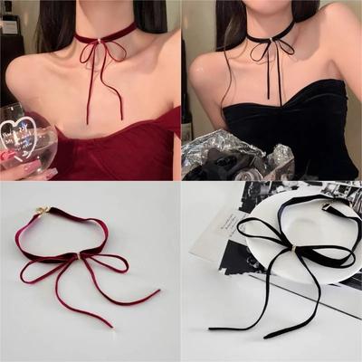 Colar com Pingente de Laços Punk Gótico Correntes de Veludo Ajustáveis Gargantilha Y2K Elegante Trançados Laços Corrente de Pescoço para Mulheres Meninas