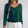 Spring & Autumn Casual Striped V-Neck Long-Sleeve Top for Women - Loose Fit, Large Sizes