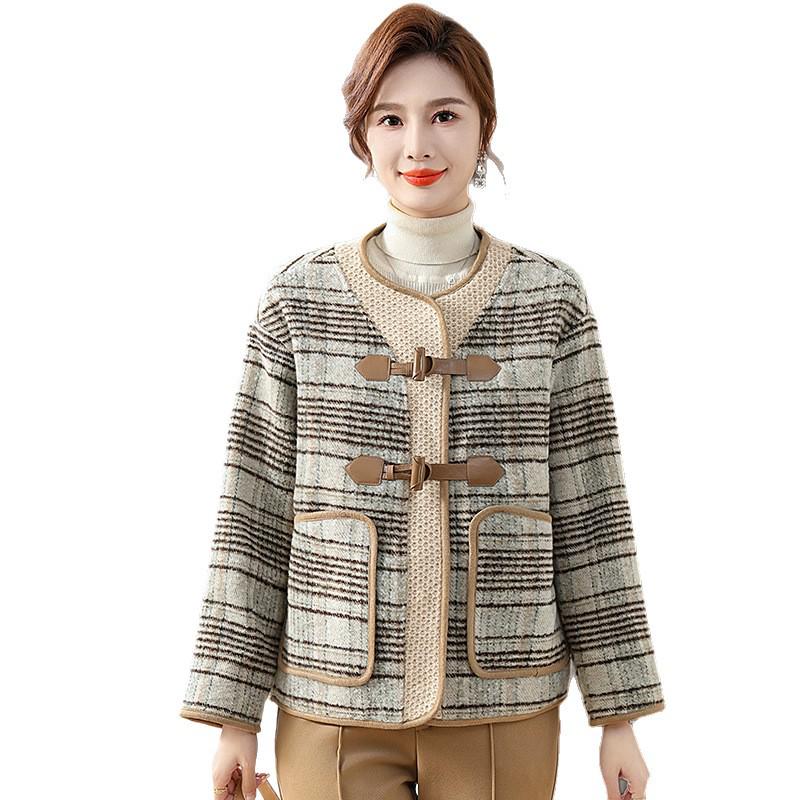 Manteau court en laine élégant pour femme, idéal pour l'automne, le printemps et l'hiver - Style élégant et parfumé pour les femmes d'âge mûr et les personnes âgées