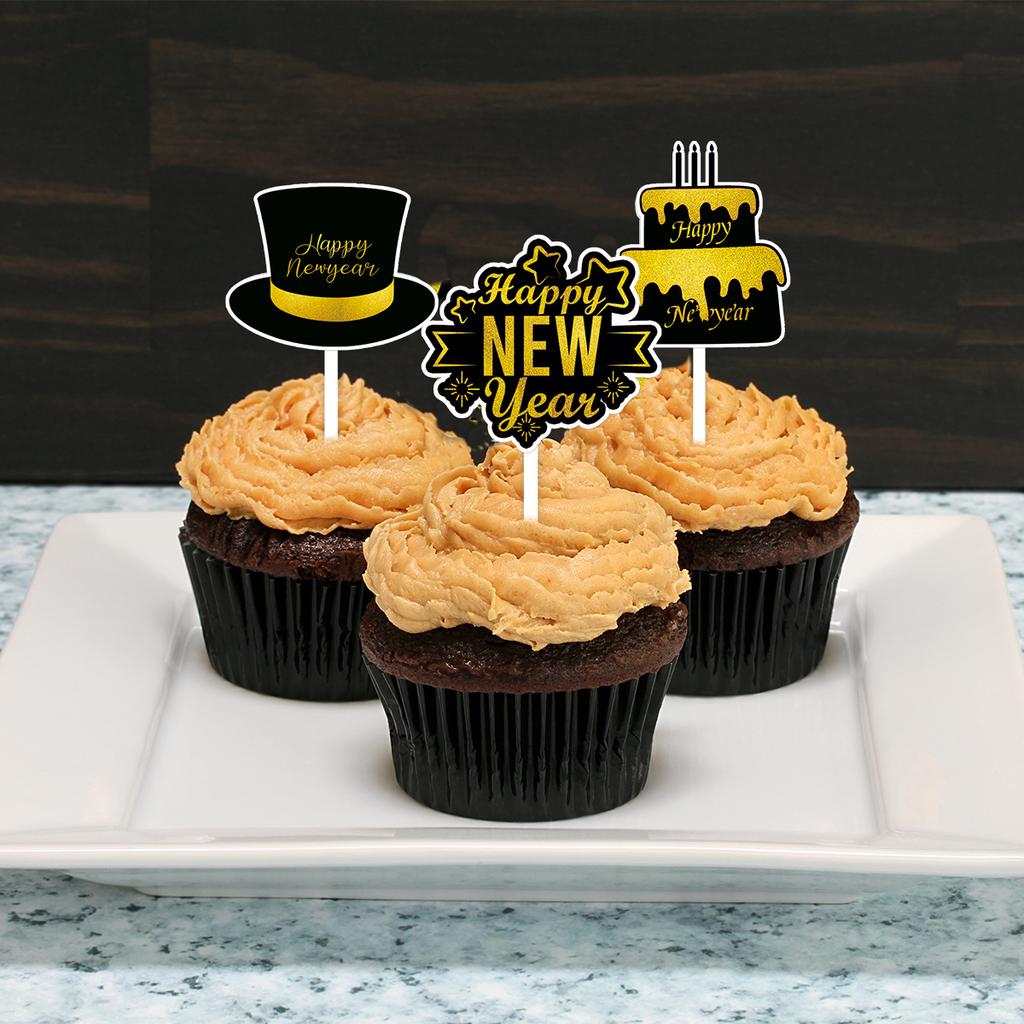 12/24pcs 2025 Happy New Year Cupcake Toppers Hello 2025 Cake Picks New Years Eve Party Supplies Welcome 2025 New Year Cake Decor