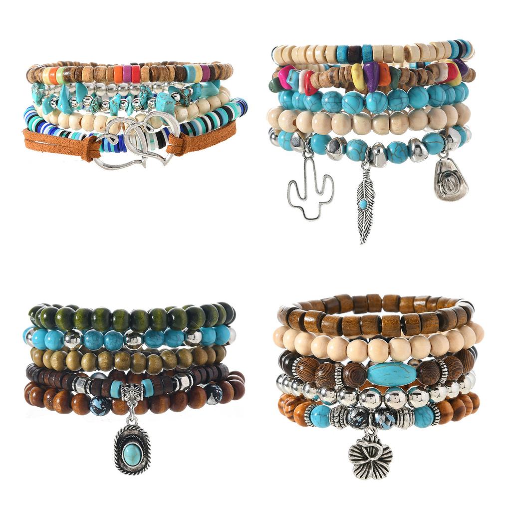 Lightweight Wooden Bead And Turquoise Handmade Bracelet For Casual Wear Bohemian Accessory for Women Girls