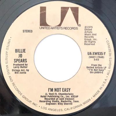 7inch Record BILLIE JO SPEARS - I'm Not Easy UAXW935Y UNITED ARTISTS 1976 US Country/Folk Used