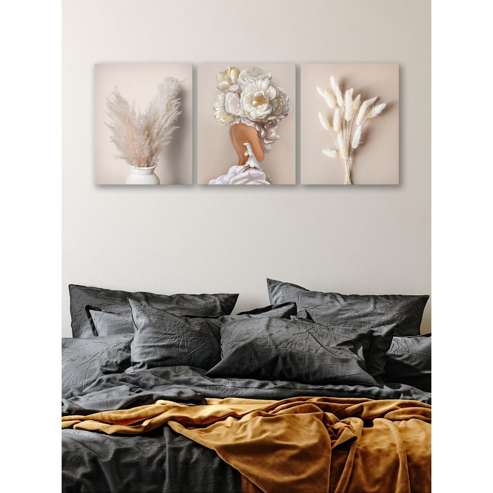 

3 панели в стиле бохо бежевый тростник, картина с изображением пампасных растений, масляная живопись, украшение стены гостиной, спальни, офиса, принт на ткани, 21*30cm No Frame