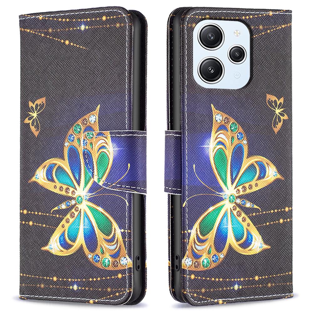 

For Xiaomi Redmi 12 4G Leather Case Pattern Printing Wallet Stand Flip Mobile Cover Jewelry Butterfly