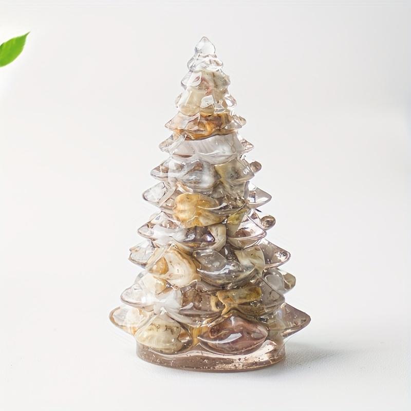 1pc Small Christmas Tree with Natural Crystal Synthetic Gemstone Inside, Lucky and Prosperous Growing Fluorite Bonsai Money Plant