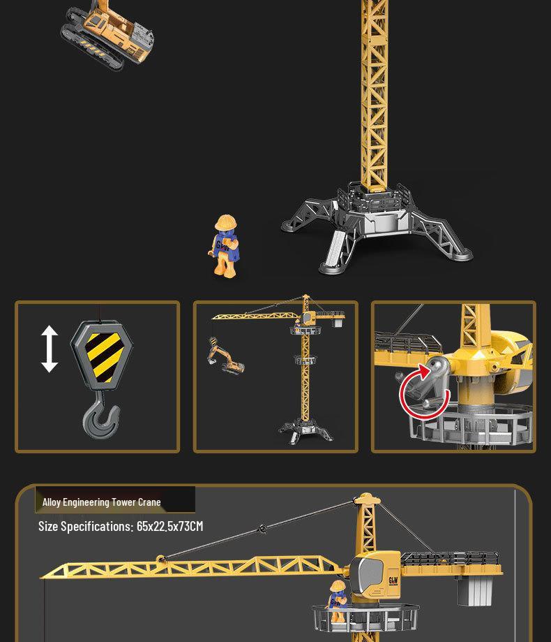 Free Shipping - Alloy Simulation Tower Crane Engineering Toy for Boys Ages 3-8