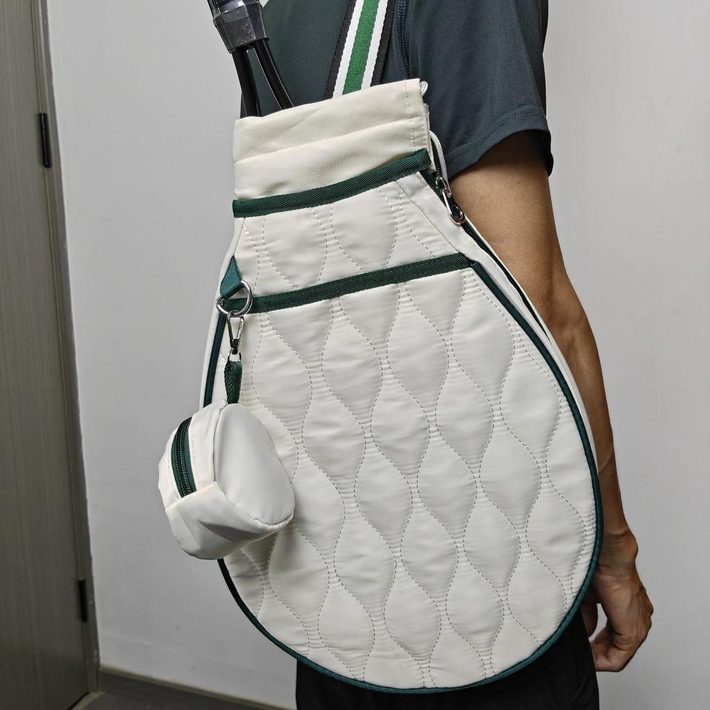 WaterResistant Racket Bag with Adjustable Strap Drawstring Attached Pouch Spacious
