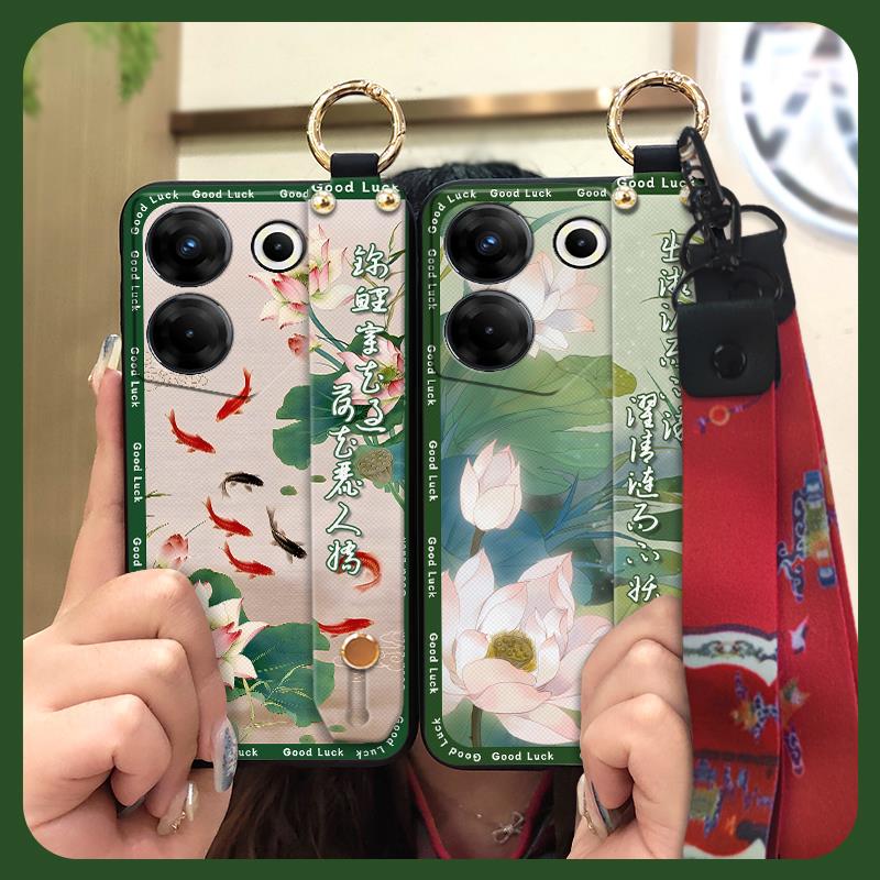 For Mom Chinese Style Phone Case For Tecno Camon20 Pro 5G/CK8n Fashion Wrist Strap Soft Case Phone Holder Dirt-resistant
