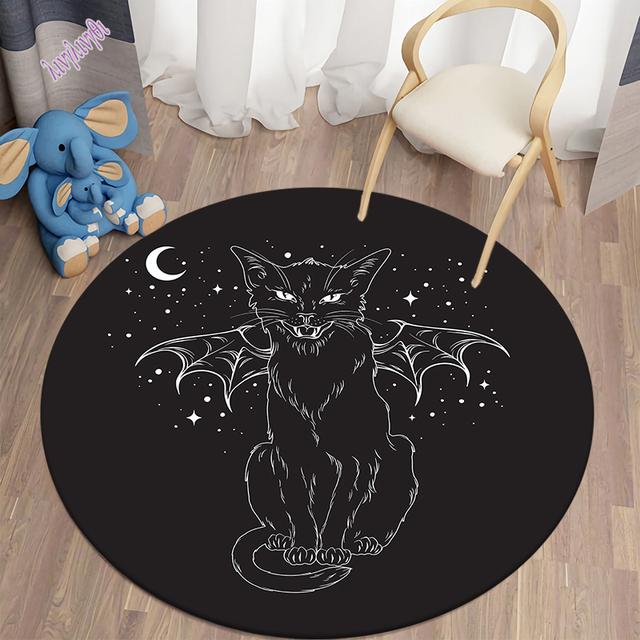 Mysterious Black Cat Round Decorative Carpet Divination Cushion Divination Hotel Carpet Home Decor Living Room Alfombra