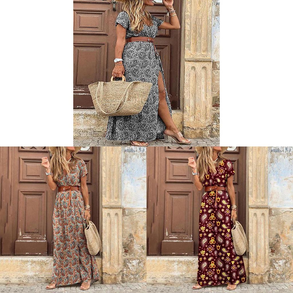 Bohemia Floral Dress With Stretch Polyester For Beach Vacation And Casual Wear