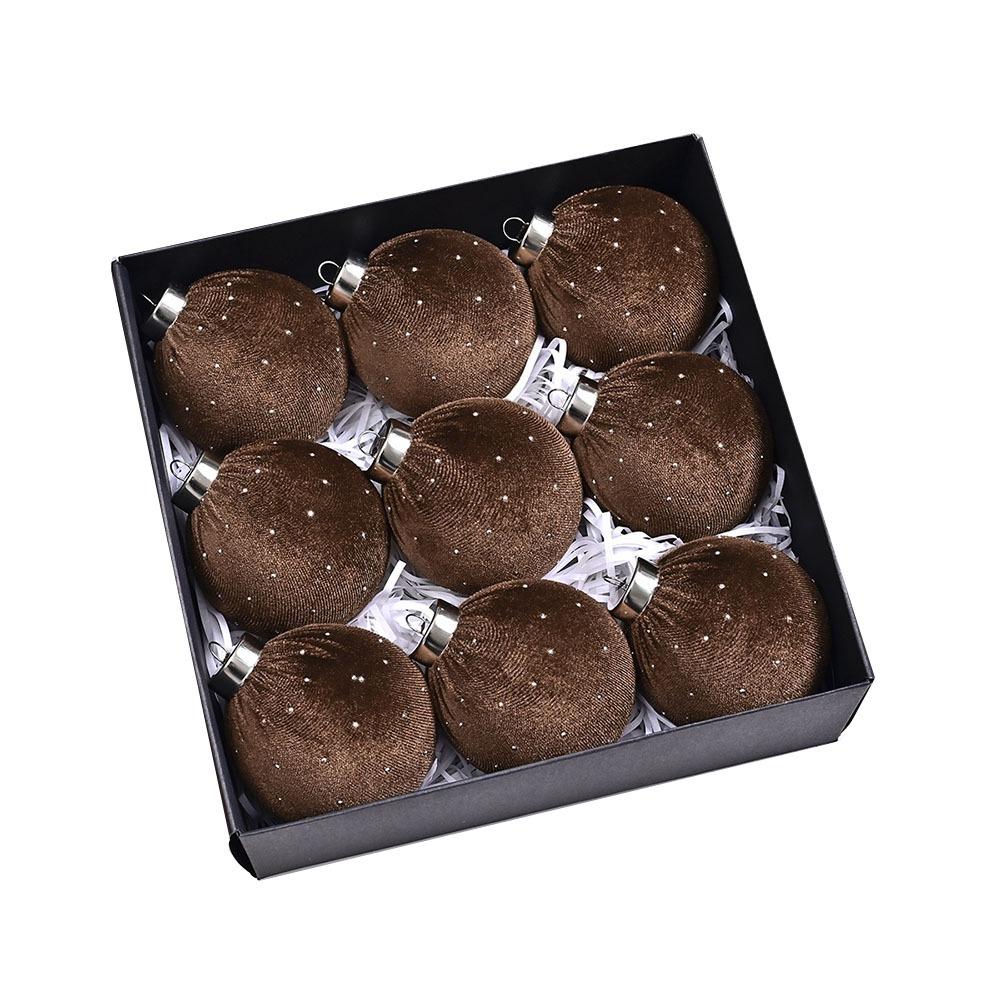 9pcs/set 8cm Velvet Christmas Balls Glitter Xmas Tree Pendant Merry Christmas Decor