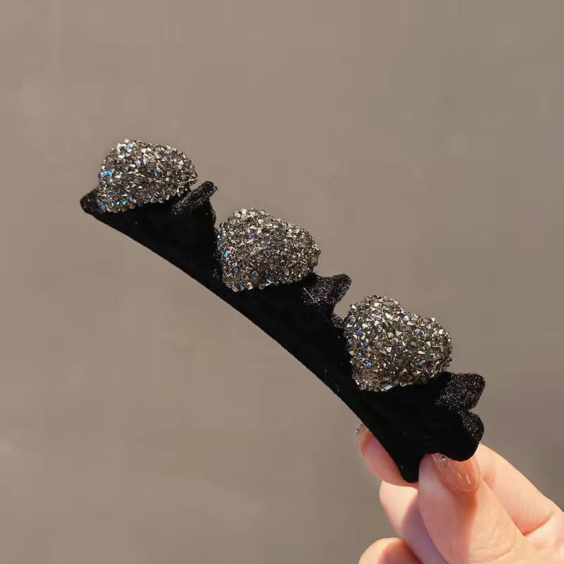 Double Layer Flocked Bangs Side Clip Crystal Love Heart Hair Braiding Hairpins Women Girls Clip Bangs Barrettes Hair Accessories Forehead Bangs Clip