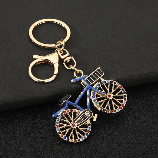 Keychain Pendant Sparkling Rhinestones Bicycle Design Zinc Alloy Key Chain with Lobster Clasp Electroplated Key Holder Backpack Car Accessory
