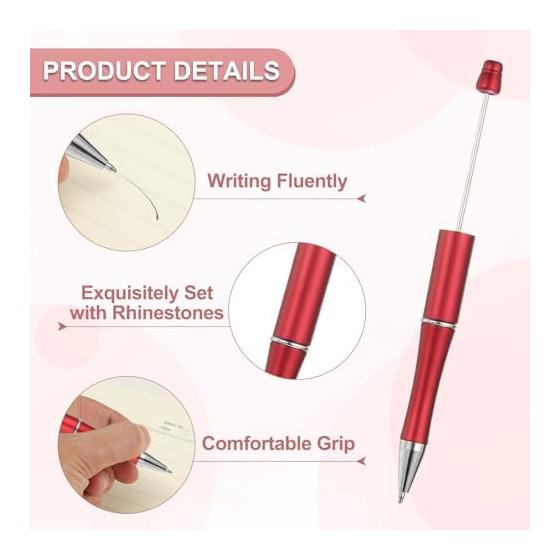 PATIKIL 20Pcs Black Ink Plastic Bead Pens Creative DIY Ballpoint Pens for Teachers Office DIY Crafts Party Decorations Handmade Supplies Red