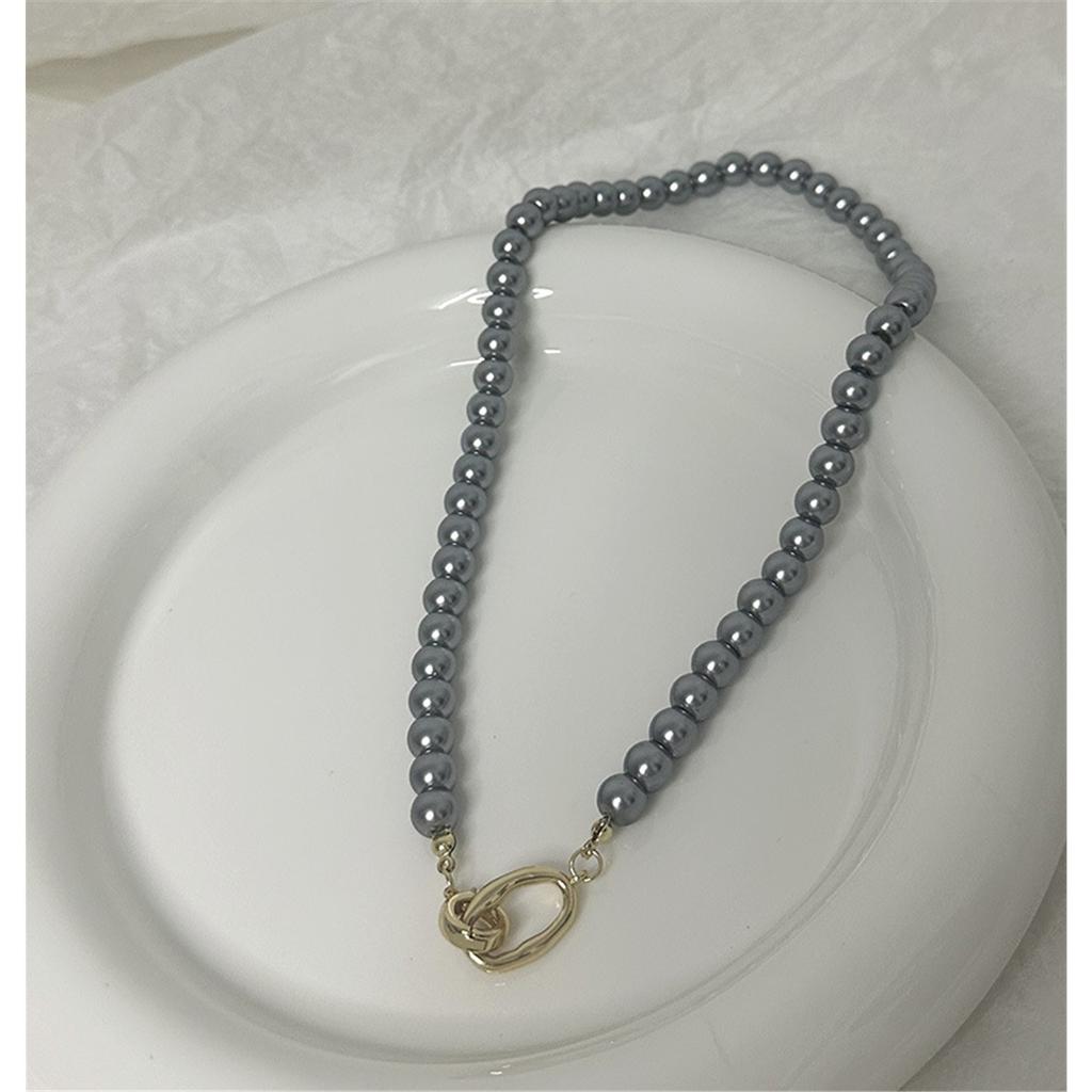 Tooxika French Retro Light Luxury Niche Grey Pearl Necklace Simple Personality Jumper Chain Female