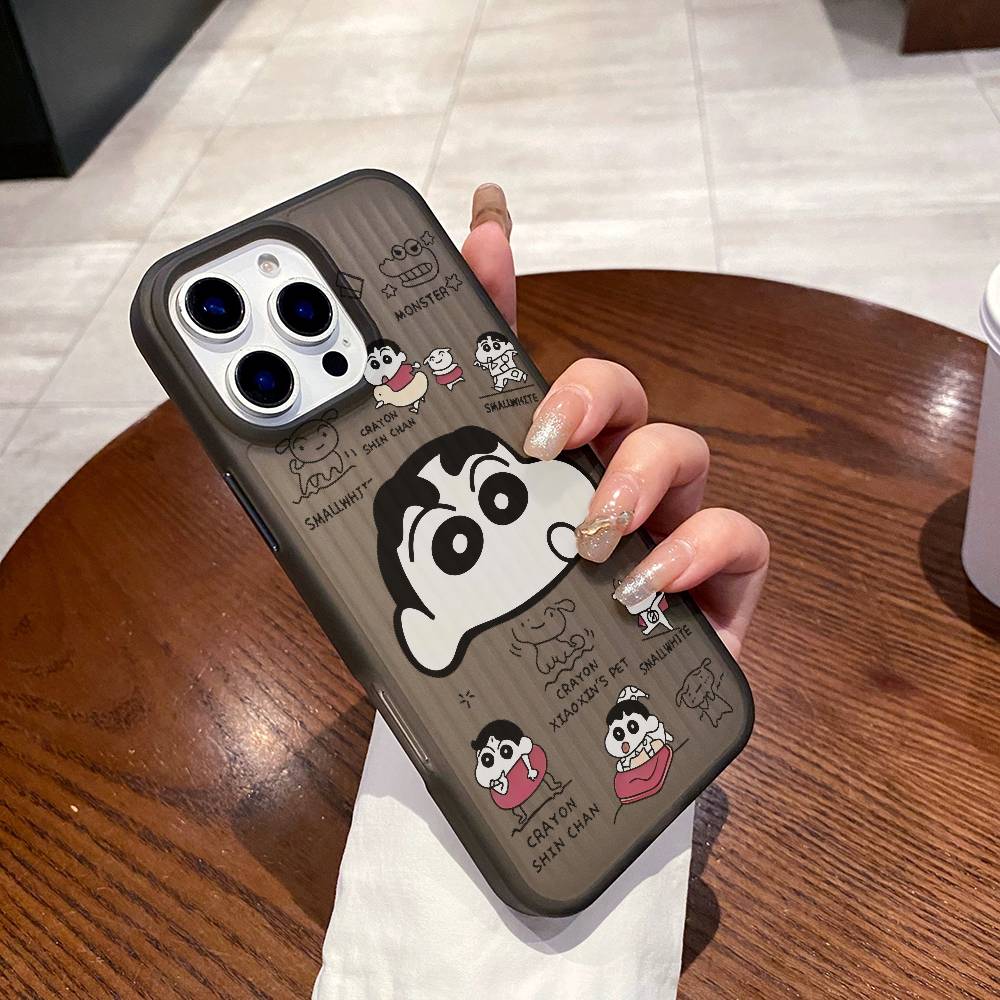 Janpanese Anime C-Crayon-Shin-chans Phone Case Corrugated Pattern Phone Case For iPhone 17 Air 16 15 14 13 12 11 Plus Pro Max