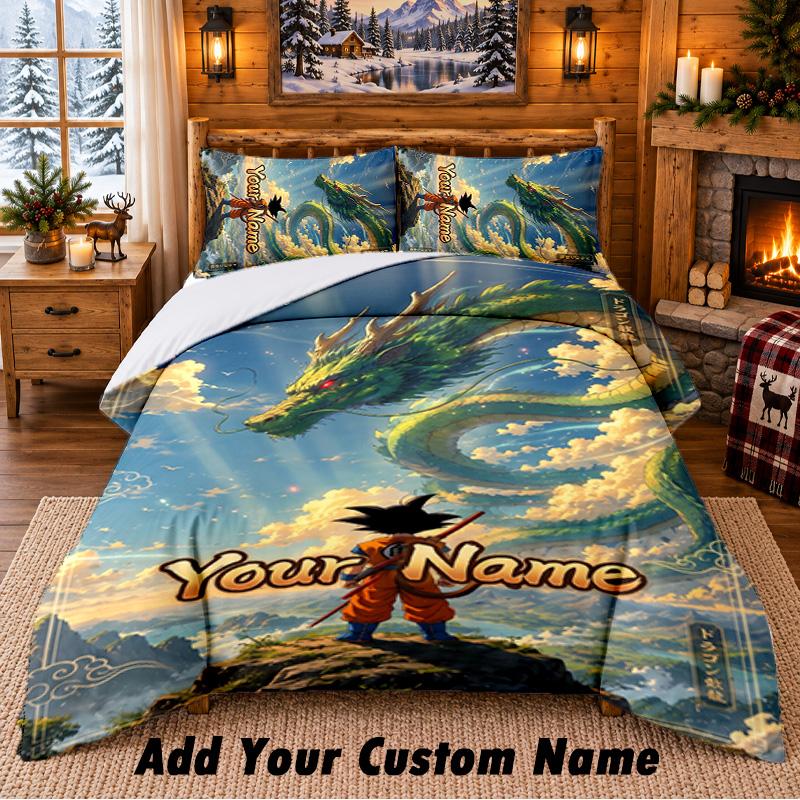 Dragon Ball Custom Name 3Pcs Bedding Set 1 Bed Sheet 2 Pillowcases Bedroom Home Decor