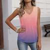 Women's Fashionable Sleeveless Vest With Pleats, V-neck, Tie- Gradient Color, Loose Fit, Flowy Summer Top