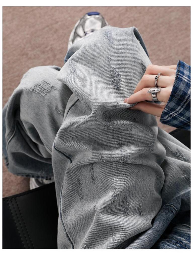 Autumn Gradient Retro Women's High Waist Wide-Leg Jeans - Hong Kong Style, Floor-Length Pants