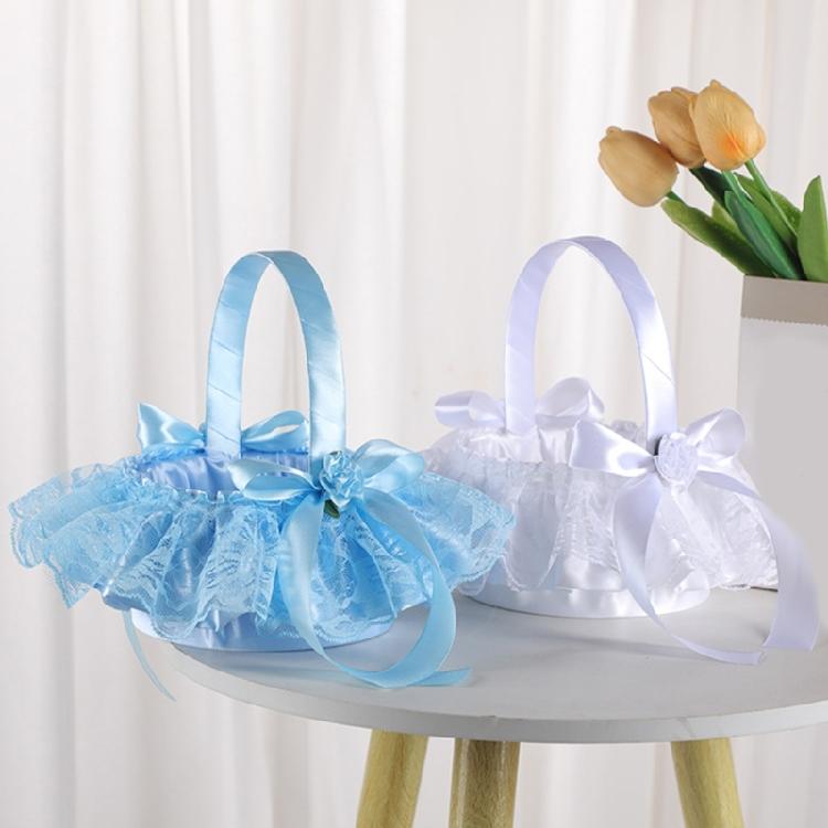 Tragbarer Hochzeitsdekorationskorb mit verstärktem Griff und zartem Spitzenakzent, Halter für Brautsträuße