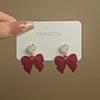 LATS Red Black Bowtie Earrings for Women Girls Simulated Pearl Cloth Bow Tie Earrings Jewelry Ear Accessories Beautiful Gifts