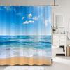 Rideau de douche bleu océan bord de mer scénique populaire tropical extérieur plage tissu polyester rideaux de bain décoration de salle de bain avec crochets