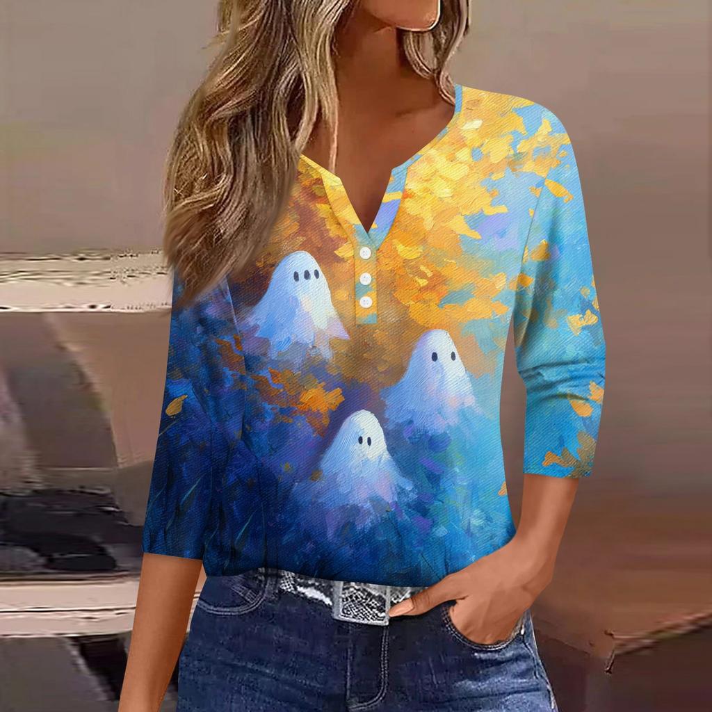 Dames T-shirt T-shirt Print Knoop 3/4 Mouw Dagelijks Weekend Mode Basic V-hals Normaal Top