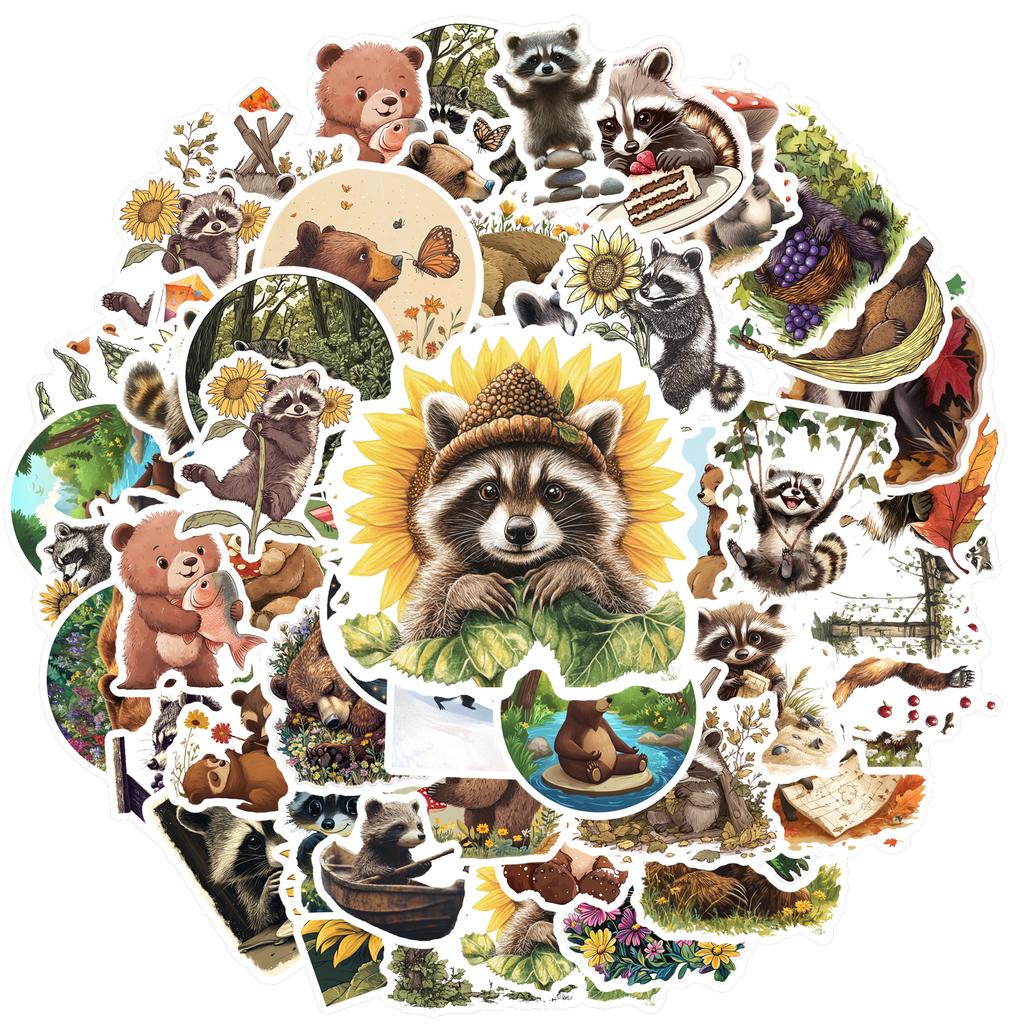35-200pcs Dorable Raccoon Bear Stickers Cute Childrens Stationery Sticker Teacher Reward Aesthetic Decal Diy Luggage Laptop