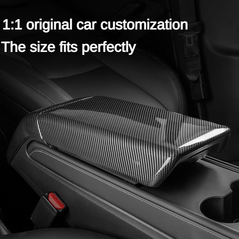 For Tesla Model 3 Y ABS Armrest Box Cover Rear Air Outlet Protective Cover Black Carbon Fiber Electric Vehicle Sticker Decoratio