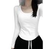 Damen Thermofleece Oberteil mit quadratischem Ausschnitt und langen Ärmeln, figurbetont, Weiß, Herbst/Winter 2025.