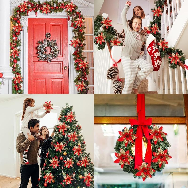 Large Artificial Christmas Flowers Glitter Xmas Tree Ornaments DIY Wreath Simulation Floral Wedding New Year Party Home Decor