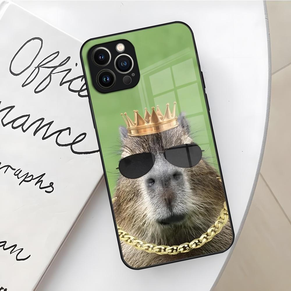 

Милый чехол для телефона с капибарой для Iphone 17 16 Air 15 14 12 11 13 Pro Max Mini X Xr Xs Se Puls стеклянная крышка iPhone 12