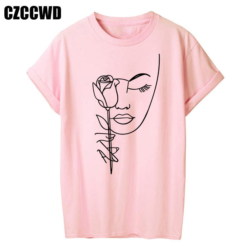 Flowers Face Abstract Simple Women Tshirt High Elasticity Casual Funny T Shirt Gift For Lady Yong Girl Top Tee Drop Ship Tshirt