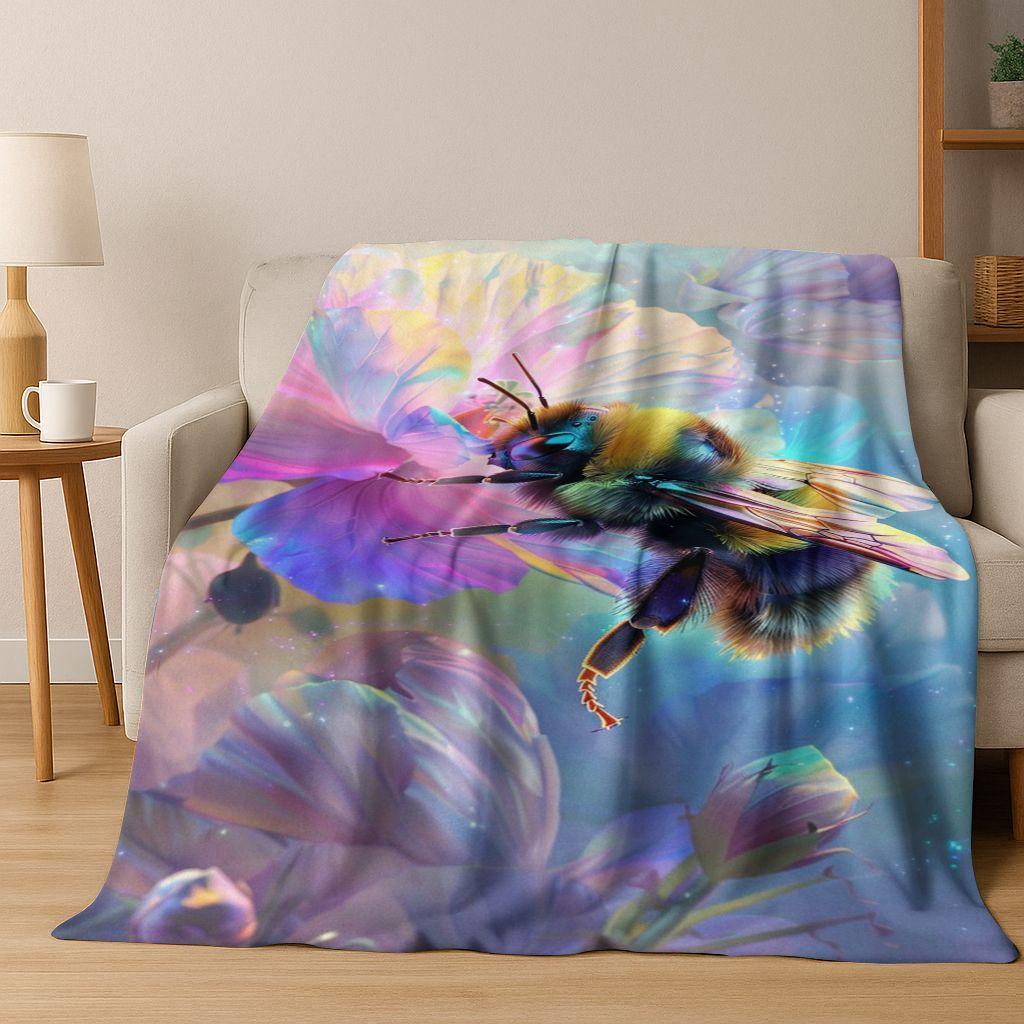 Cute Cartoon Bee HoneyBee Insect Art Flannel Blanket,Cozy Soft Throw Blanket for Home Bedroom Bed Sofa Picnic Cover Gift Kids
