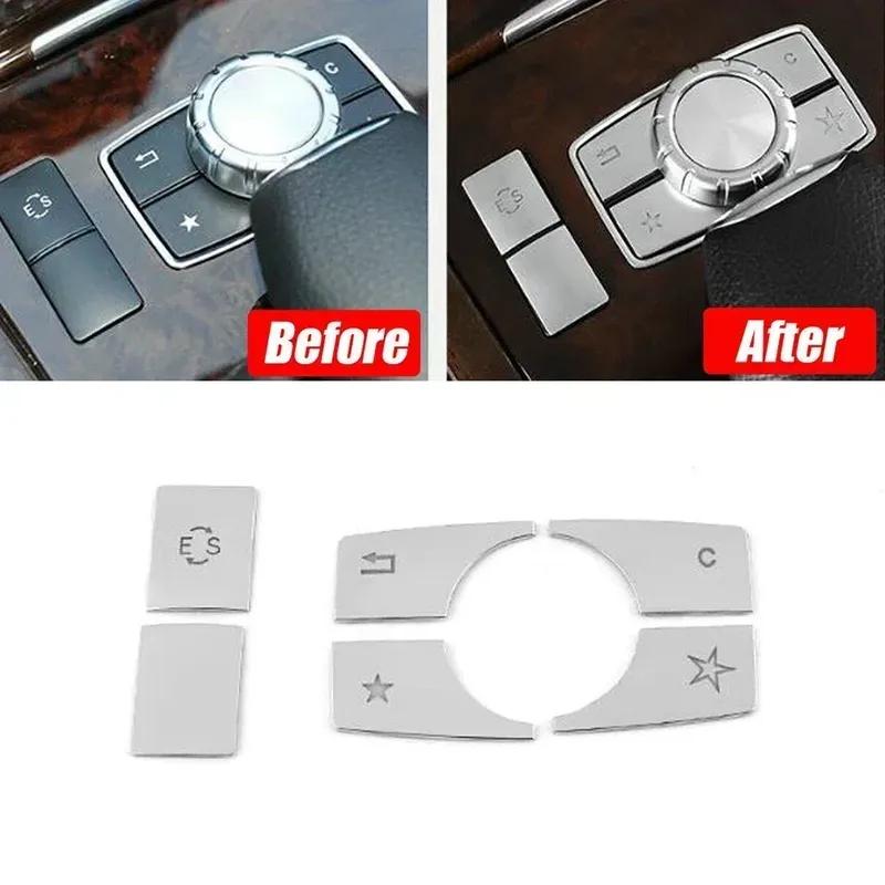 6 pegatinas para embellecedores de botones multimedia de coche compatibles con Mercedes-Benz Clase E W212 2010-2015, pegatinas decorativas para interiores