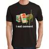 European Sizes Men's "I Eat Cement" Curse Humor T-Shirt with Cat - Funny Swearing Design, Quirky Novelty Gift, Round Neck Short Sleeve Casual Shirt