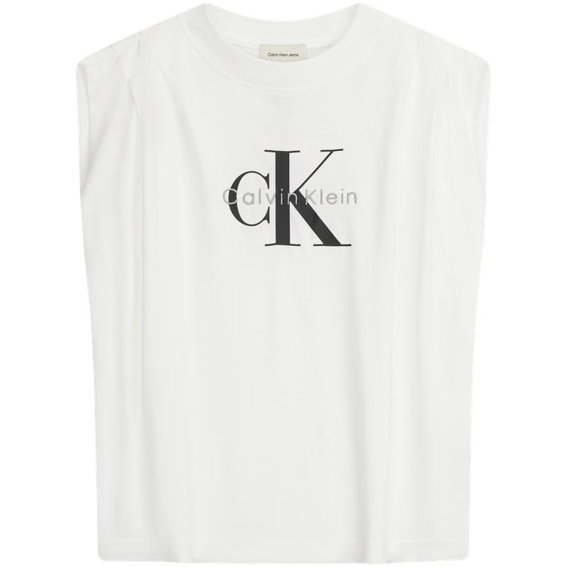 Calvin Klein Jeans Trendy Casual Letter Embroidered Round Neck Slim Fit Sleeveless Top T-Shirt Women Tops 47G214G