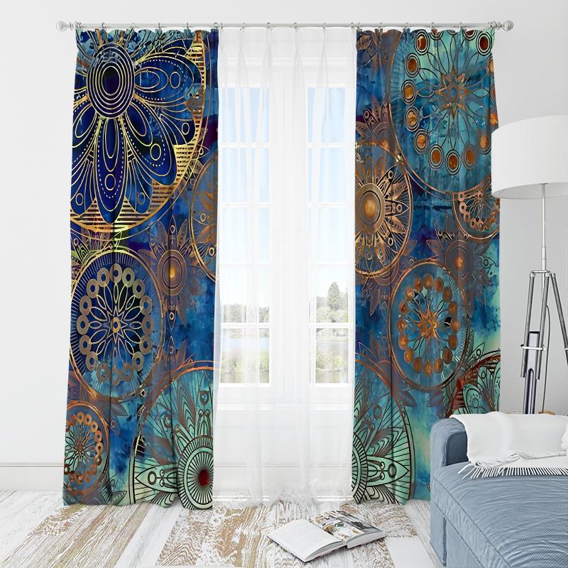 2pcs- Bohemian Round-wheel Polyester Curtains, Bathroom, Bedroom, Living Room, and Home Room Decorative Curtains