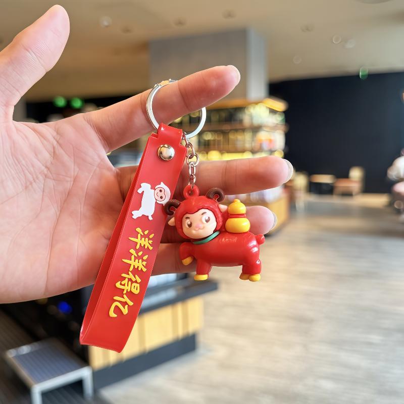1Pcs Cute Red Cartoon Sheep Keychains With Soft Pvc Pendant Durable Wrist Strap For  Year Gifts And Bag Decorations