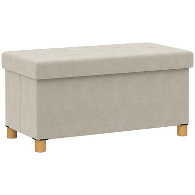 Hopfällbar förvaringsbänk vid sängens fotände volym 67 L lastkapacitet 120 kg med lock 76L x 38B x 38H cm kräm