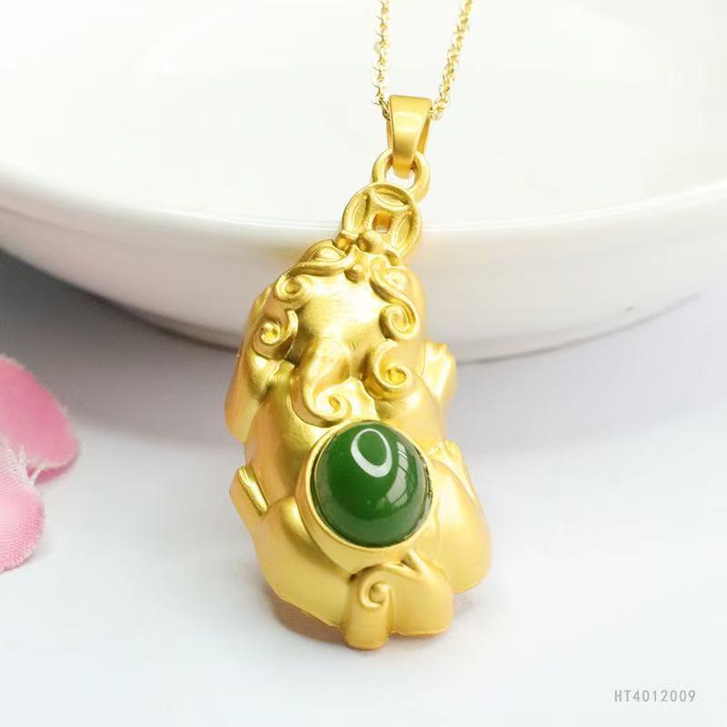 

Golden Pixiu and Green Stone O-Chain Necklace – Luxurious Gift for Dad