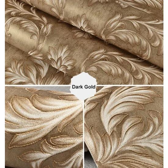 Evropský styl 3D stereo damaškový flokovaný netkaný tapetový role pro ložnici, obývací pokoj, moderní jednoduchá dekorace, tapetová role