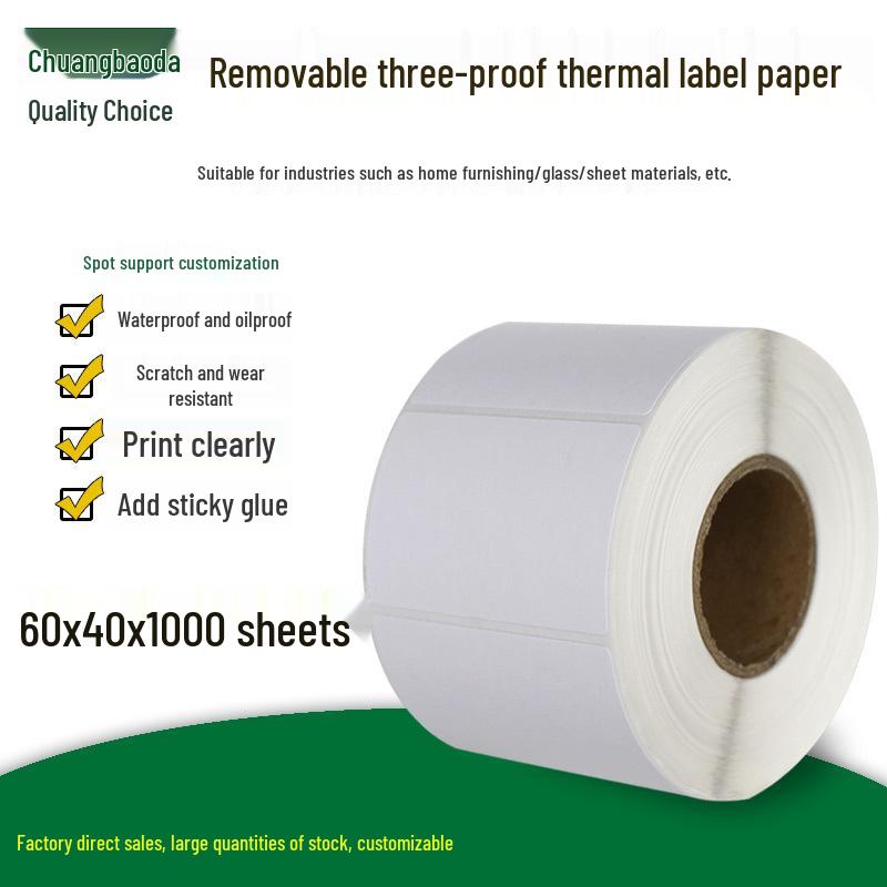 Chuangbaoda Removable Thermal Labels 60x40mm, 800 Sheets - No Residue Removable Labels 1000 Sheets