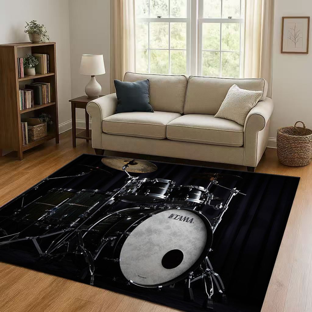 Classic Drum Kit Drum Set Rock Music Instruments Living Room Non-Slip Area Rug Carpet for Bedroom Playroom Sofa,Home Doormat