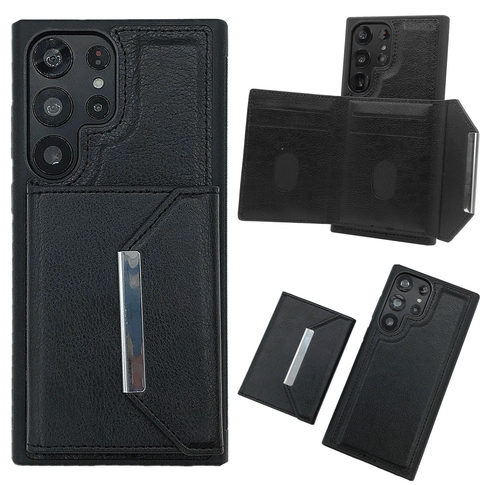 

For Samsung Galaxy S23 Ultra Case Leather+TPU Phone Cover with Detachable Card Bag Black