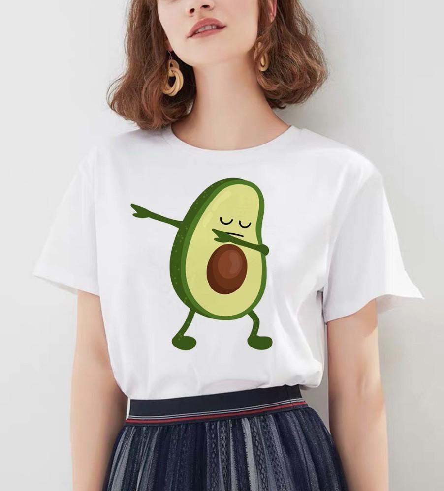 Kawaii Cartoon Avocado Short Sleeve T-Shirt Women Casual Graphic Tops Female Tee Summer T-Shirts